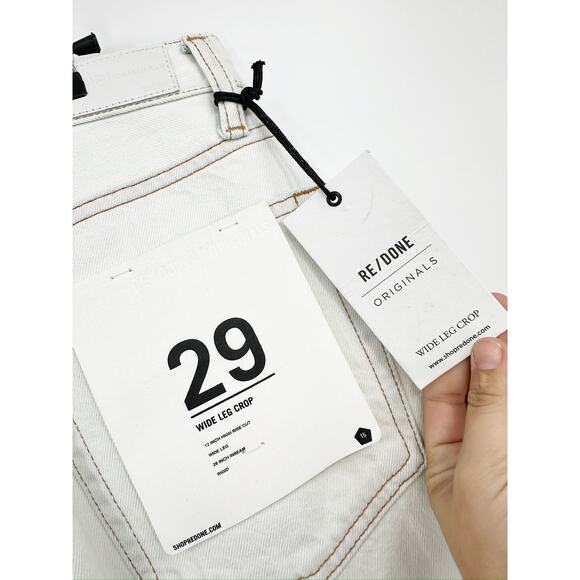 RE/DONE Wide Leg High Rise Raw Hem Bleach Light Wash Crop Jeans Size 29 NWD - Picture 7 of 8